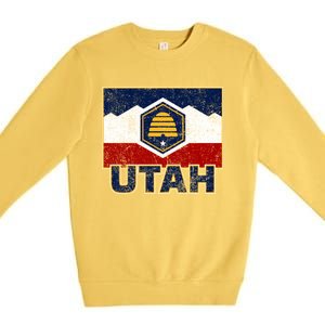 Distressed New Utah Flag Premium Crewneck Sweatshirt