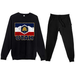 Distressed New Utah Flag Premium Crewneck Sweatsuit Set