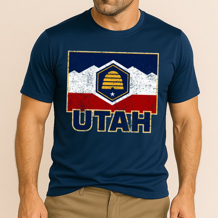 Distressed New Utah Flag Cooling Performance Crew T-Shirt