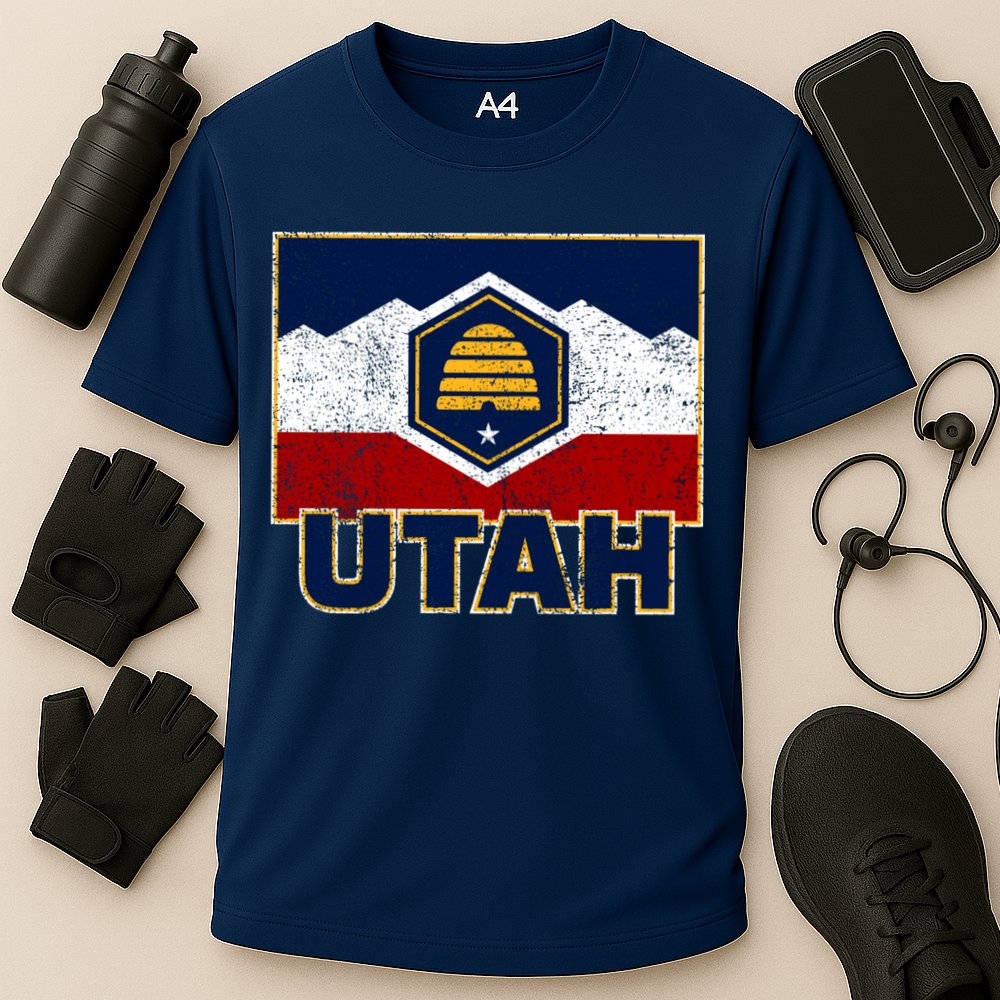 Distressed New Utah Flag Cooling Performance Crew T-Shirt