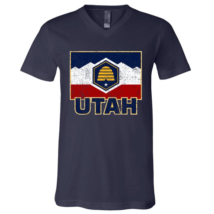 Distressed New Utah Flag V-Neck T-Shirt