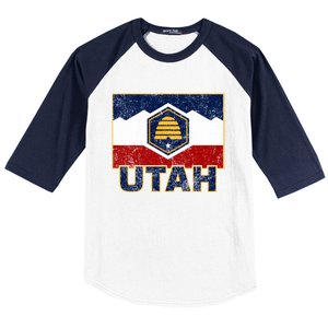 Distressed New Utah Flag Baseball Sleeve Shirt