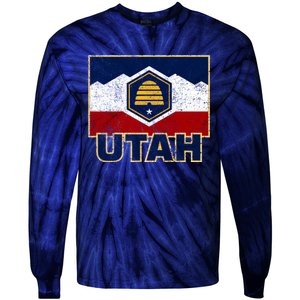 Distressed New Utah Flag Tie-Dye Long Sleeve Shirt