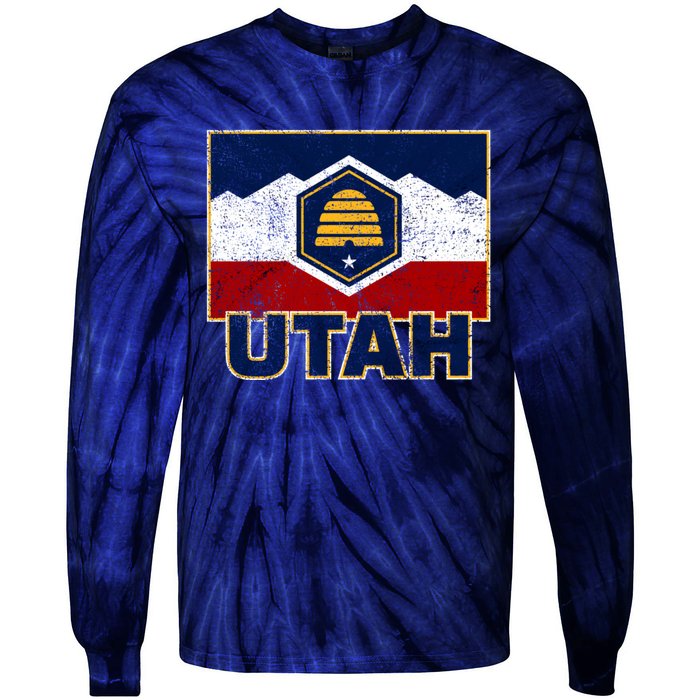 Distressed New Utah Flag Tie-Dye Long Sleeve Shirt