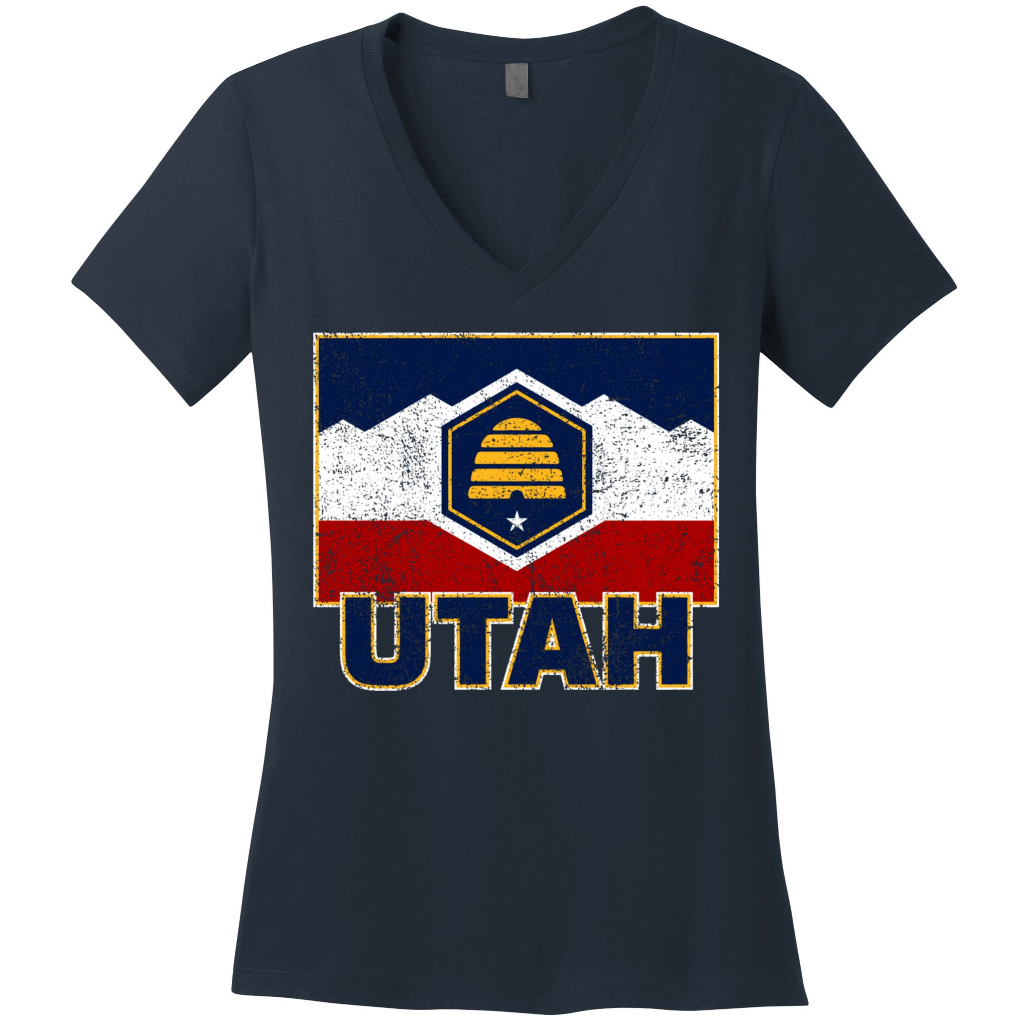 Distressed New Utah Flag Women's V-Neck T-Shirt