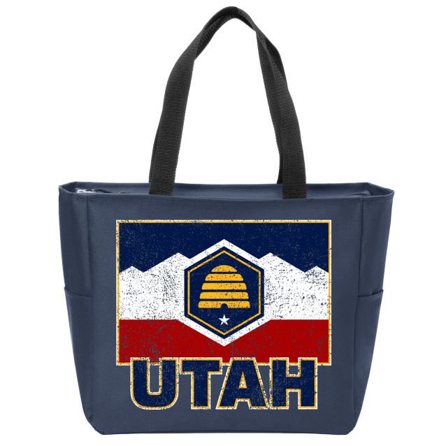 Distressed New Utah Flag Zip Tote Bag