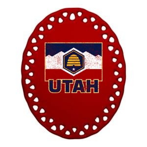 Distressed New Utah Flag Ceramic Oval Ornament