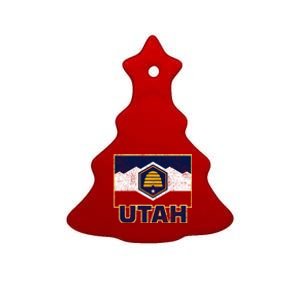 Distressed New Utah Flag Ceramic Tree Ornament