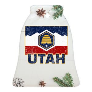 Distressed New Utah Flag Ceramic Bell Ornament