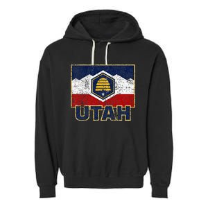 Distressed New Utah Flag Garment-Dyed Fleece Hoodie