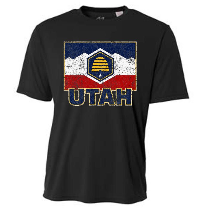 Distressed New Utah Flag Cooling Performance Crew T-Shirt