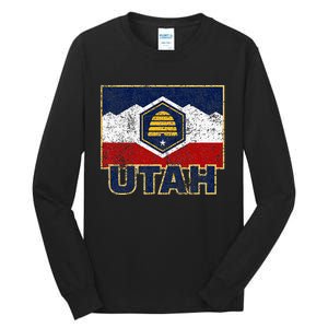 Distressed New Utah Flag Tall Long Sleeve T-Shirt