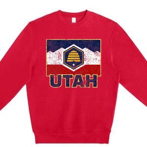 Distressed New Utah Flag Premium Crewneck Sweatshirt