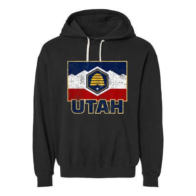 Distressed New Utah Flag Garment-Dyed Fleece Hoodie