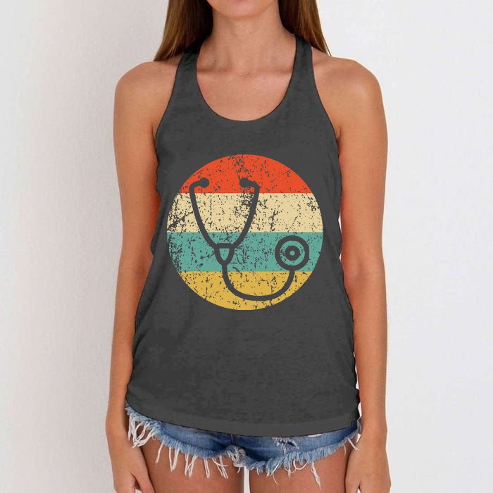 Doctor Nurse Vintage Retro Stethoscope Women's Knotted Racerback Tank