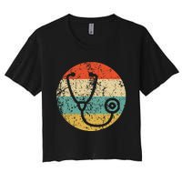 Doctor Nurse Vintage Retro Stethoscope Women's Crop Top Tee