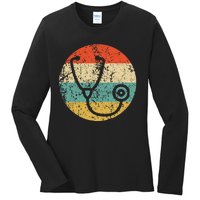 Doctor Nurse Vintage Retro Stethoscope Ladies Long Sleeve Shirt