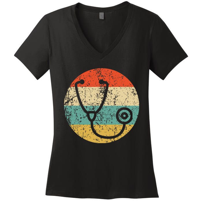 Doctor Nurse Vintage Retro Stethoscope Women's V-Neck T-Shirt