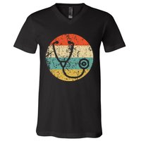 Doctor Nurse Vintage Retro Stethoscope V-Neck T-Shirt