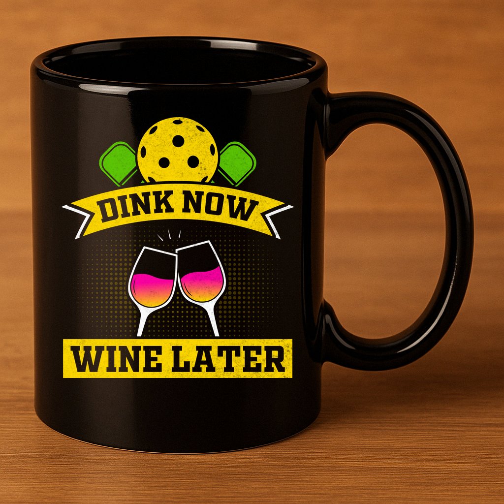 Dink Now Wine Later Pickleball Funny Gift For Pickleball Fan 11oz C Handle Ceramic Mug