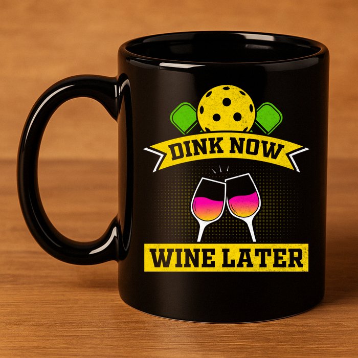 Dink Now Wine Later Pickleball Funny Gift For Pickleball Fan 11oz C Handle Ceramic Mug