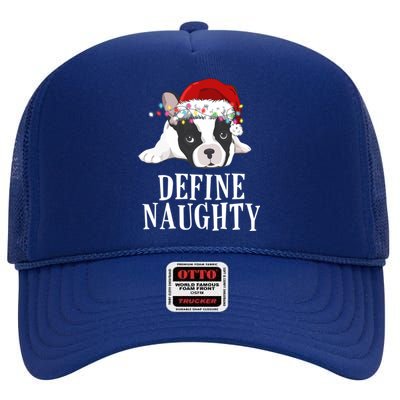 Define Naughty Xmas Idea French Bulldog Lovers Xmas Lights Cool Gift High Crown Mesh Back Trucker Hat