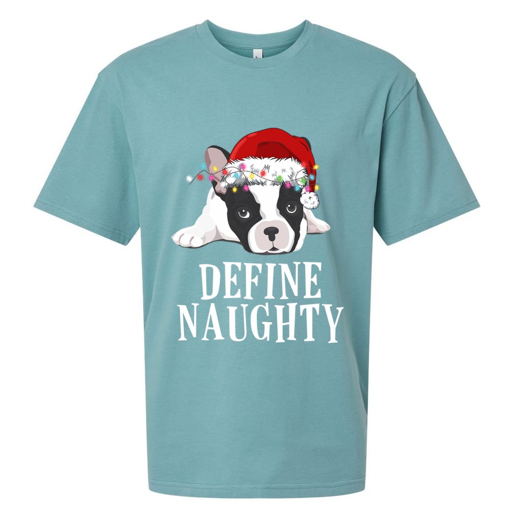 Define Naughty Xmas Idea French Bulldog Lovers Xmas Lights Cool Gift Sueded Cloud Jersey T-Shirt