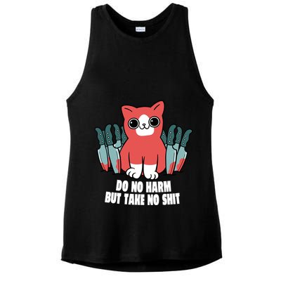 Do Know Harm Take No Sh*t Funny Cat Knifes Ladies PosiCharge Tri-Blend Wicking Tank