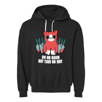 Do Know Harm Take No Sh*t Funny Cat Knifes Garment-Dyed Fleece Hoodie