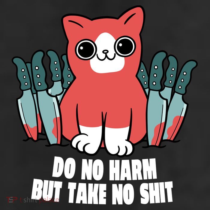 Do Know Harm Take No Sh*t Funny Cat Knifes 7 Panel Mesh Trucker Snapback Hat