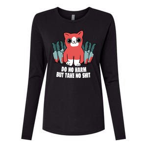 Do Know Harm Take No Sh*t Funny Cat Knifes Womens Cotton Relaxed Long Sleeve T-Shirt