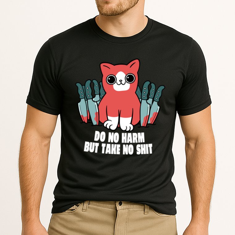 Do Know Harm Take No Sh*t Funny Cat Knifes Performance Shirt