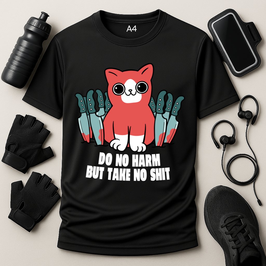 Do Know Harm Take No Sh*t Funny Cat Knifes Performance Shirt
