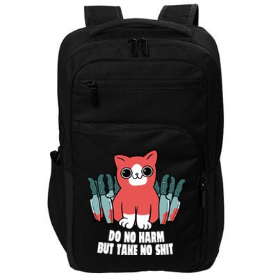 Do Know Harm Take No Sh*t Funny Cat Knifes Impact Tech Backpack