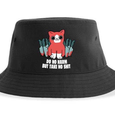 Do Know Harm Take No Sh*t Funny Cat Knifes Sustainable Bucket Hat