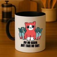 Do Know Harm Take No Sh*t Funny Cat Knifes Mug
