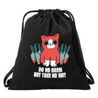 Do Know Harm Take No Sh*t Funny Cat Knifes Drawstring Bag