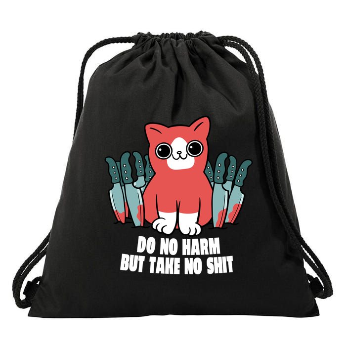 Do Know Harm Take No Sh*t Funny Cat Knifes Drawstring Bag