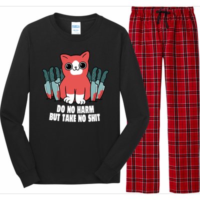 Do Know Harm Take No Sh*t Funny Cat Knifes Long Sleeve Pajama Set