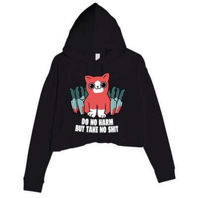 Do Know Harm Take No Sh*t Funny Cat Knifes Crop Fleece Hoodie