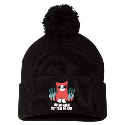 Do Know Harm Take No Sh*t Funny Cat Knifes Pom Pom 12in Knit Beanie