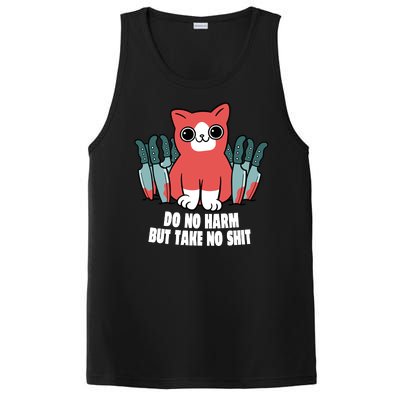 Do Know Harm Take No Sh*t Funny Cat Knifes PosiCharge Competitor Tank