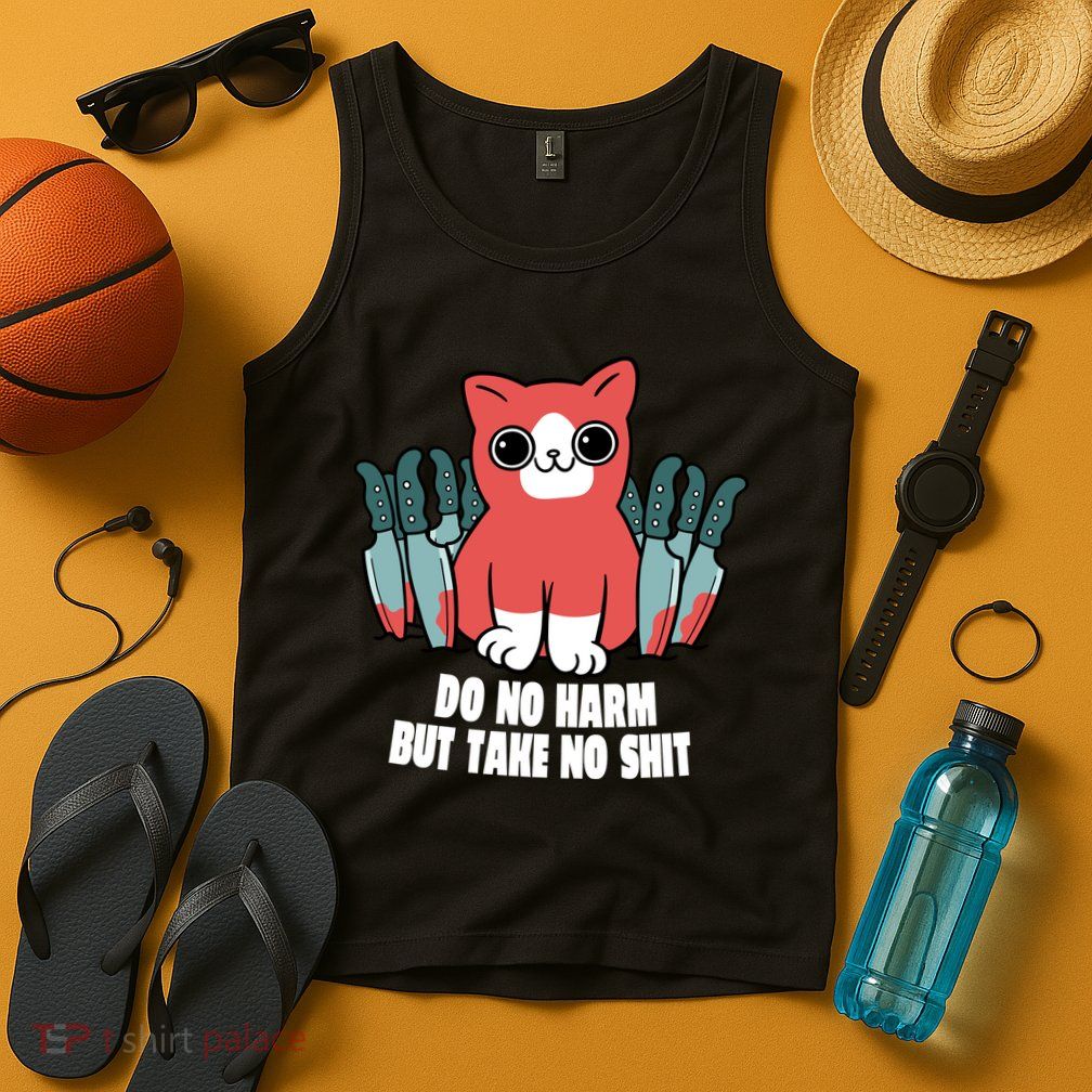 Do Know Harm Take No Sh*t Funny Cat Knifes Tank Top