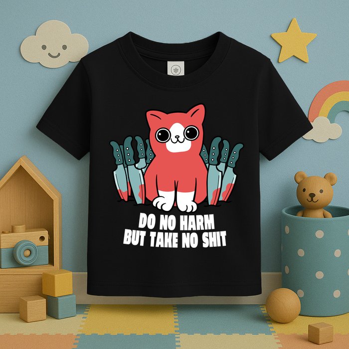 Do Know Harm Take No Sh*t Funny Cat Knifes Toddler T-Shirt