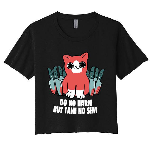 Do Know Harm Take No Sh*t Funny Cat Knifes Crop Top