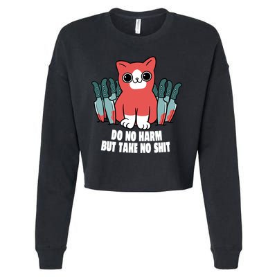 Do Know Harm Take No Sh*t Funny Cat Knifes Cropped Pullover Crew