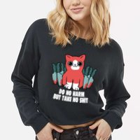 Do Know Harm Take No Sh*t Funny Cat Knifes Cropped Pullover Crew