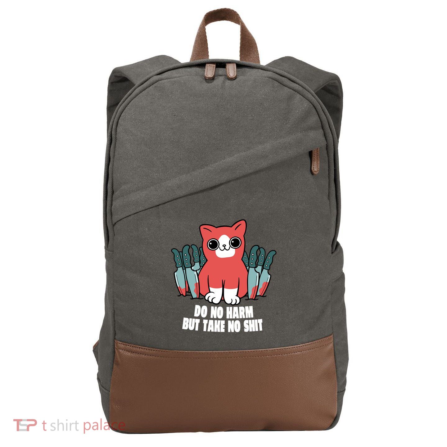 Do Know Harm Take No Sh*t Funny Cat Knifes Cotton Canvas Backpack