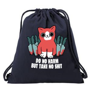 Do Know Harm Take No Sh*t Funny Cat Knifes Drawstring Bag