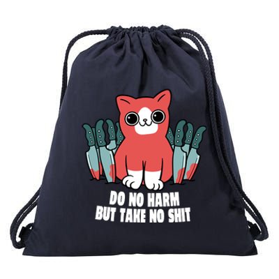 Do Know Harm Take No Sh*t Funny Cat Knifes Drawstring Bag